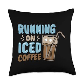 Cold Brew Coffee Lover Gifts for Women & Men Cold Brewed Running On Iced Coffee Throw Pillow, 18x18, Multicolor