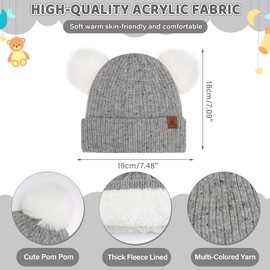 Kids Winter Hat Loop Scarf Gloves Set, Pompom Winter Hat Tube Scarf Mittens for 0-4 Years Baby Toddler, Knitted Hat Touchscreen Gloves for 5-8 Years Girls Boys, (0-4 Years) Grey