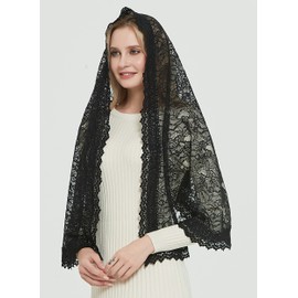 Leimandy Black Veil Mantilla - Soft Scarf, Ivory Lace, Catholic Chapel Veil V31