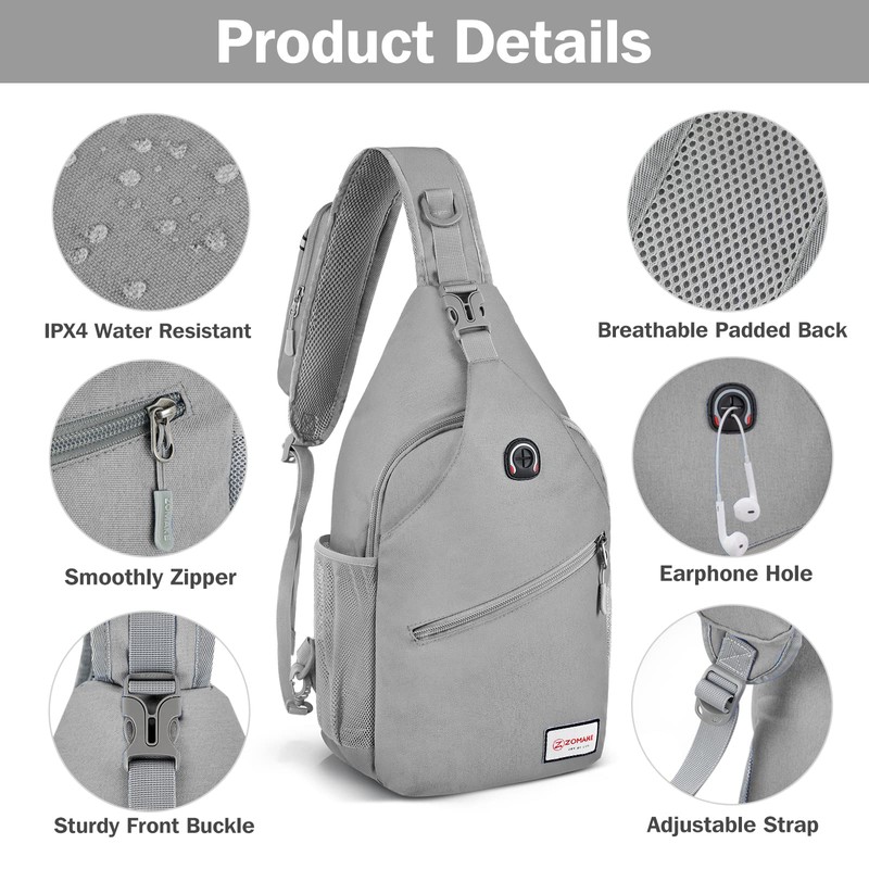 ZOMAKE Sling Bag,Small Crossbody Sling Backpack,Water Resistant Shoulder Bag Anti