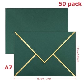 50 Pack 5x7 Envelopes Self Seal, Green 5x7 Envelopes for Invitations with Self-Adhesive A7 Envelopes Self Seal for Weddings, Invitations, Photos, Postcards, Greeting Cards Mailing,Graduation