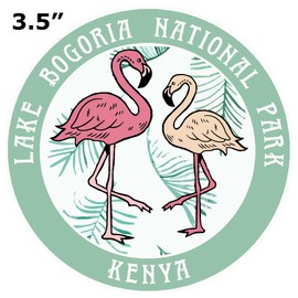 Blue Heron Two Flamingos Lake Bogoria, Kenya Car Truck Window Bumper Sticker Decal Souvenir - Vintage Green