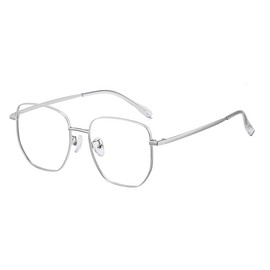 Layresen Nearsighted Distance Glasses Metal Frame Computer Myopia Glasses Clear Lens For Mens Womens (Metallic Silver, 1, Diopters)