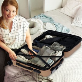 ZenStyle Hardside Expandable Luggage with Spinner Wheels, 21 Inch Carry On Luggage Airline Approved, Lightweight Travel Suitcase with Height Adjustable Handle (Champagne)