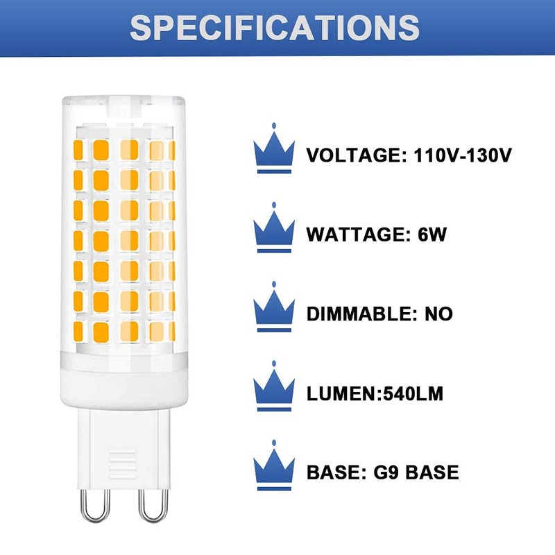 SumVibe G9 LED Bulb 6W, 60W G9 Halogen Bulb Replacement,