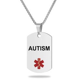 UNICGIFT Medical Alert ID Necklace, Laser Engraved AUTISM, Stainless Steel Tag Pendant with 23.6 inch Chain for Men Women