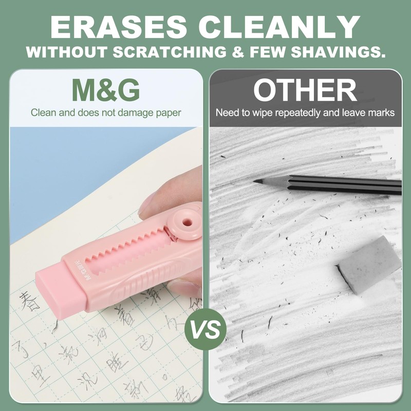 M&G 4 Pack Erasers, Pink Sliding Retractable Eraser Push Pull