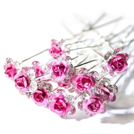 MontCherry Brand Pink Rose/Flower Crystal Diamante Wedding Bridal Prom Hair Pins - 10 Pins by Trendz