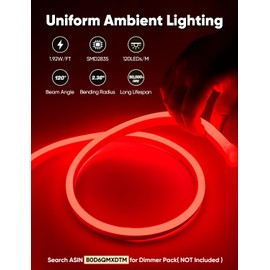 HeliosRibbon 50FT Red LED Neon Rope Lights, AC 110-120V Flexible Neon Strip Outdoor Waterproof ETL Listed, Connectable and Cuttable, for Bar Pub Home Commercial Festival Ambient Lighting Decor