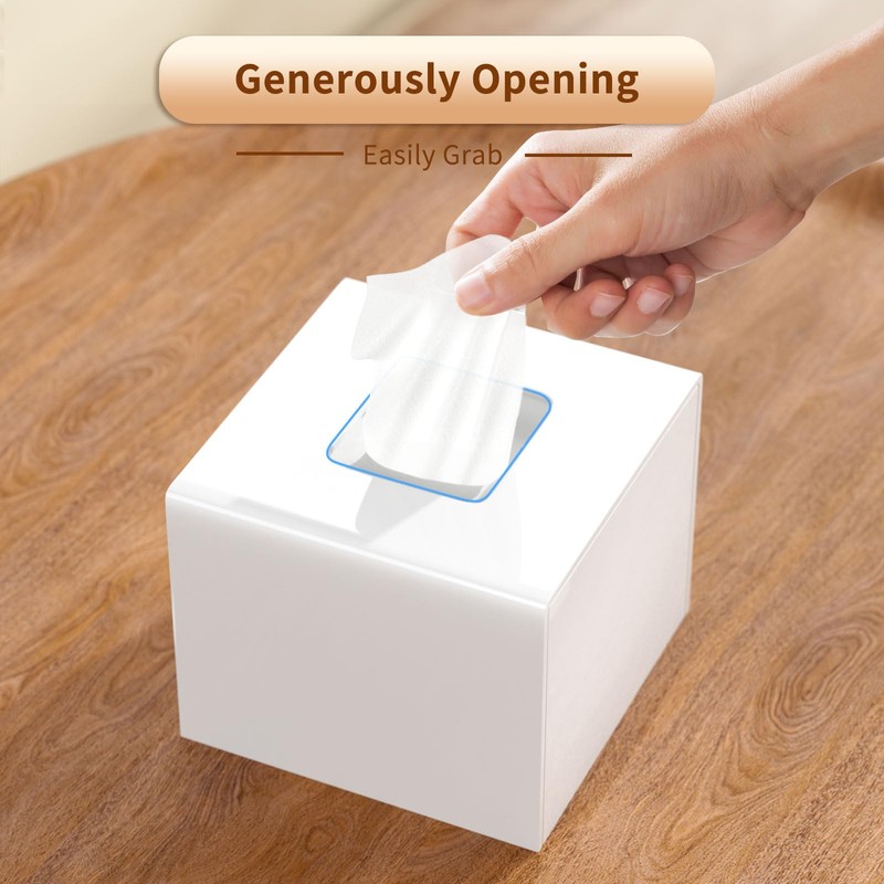 AITEE Acrylic Tissue Box Cover: White Square Tissue Holder Napkin