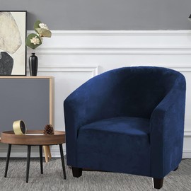 MIFXIN Tub Chair Slipcover Velvet High Stretch Club Chair Cover Spandex Elastic Armchair Couch Cover Sofa Furniture Protector for Living Room Hotel Counter (Navy)