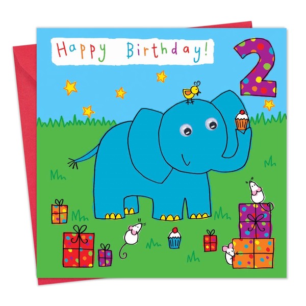 Twizler 2nd Birthday Card Elephant – Age 2 Birthday Card –Girls Birthday Card Age 2 –Boys Birthday Card Age 2 –2nd Birthday Card Girl –2nd Birthday Card Boy -Card Age 2 -Happy Birthday Card 2 Year Old