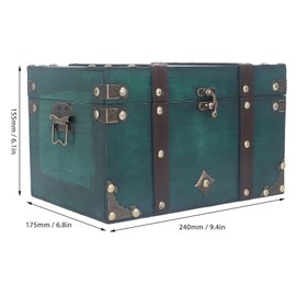 Tyenaza Wooden Treasure Chest, Vintage Treasure Chest, Storage Box, Antique, Exquisite Wooden Jewellery Box, Decorative Box for Jewellery, Pearl Jewellery, Tarot Cards (Green)