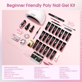 ROSALIND 20PCS Poly Nail Gel Kit -White Clear Poly Nails Gel Kit Starter Kit - Slip Solution Pro Nude Pink Nail Extensions Gel Set With Mini UV Lamp Drill Nail Art Builder Kit