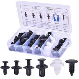 Pack of 100 Car Mounting Clips, 6 Types Universal Expansion Rivets with Storage Box, Car Mounting Clips Set, Universal Bumper Trims, Plastic Clips Set, Plastic Rivets
