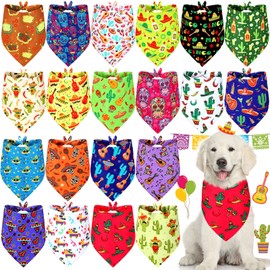 20 Pack Cinco De Mayo Mexico Dog Bandana Adjustable Triangle Dog Bibs Polyester Fiesta Pet Scarf Washable Breathable Pet Neckerchief for Dogs Cats Mexican Festival Day of The Dead Costume Accessory
