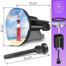 M. ROSENFELD HOME Universal Sink Plug 40 mm with Lighthouse Motif - Lighthouse Chrome Drain Plug - Made of Brass, Universal with Rubber for Bathroom Sinks and Bidets - Eccentric Plug