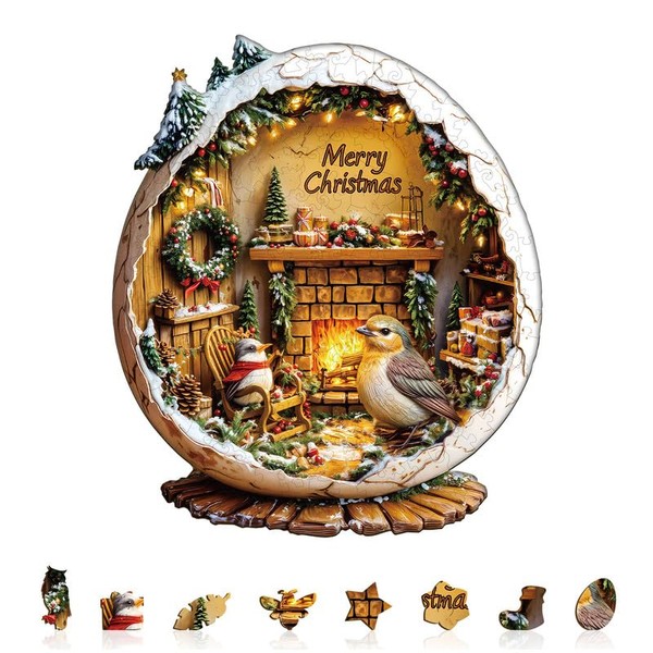 Jigfoxy Wooden Puzzles for Adults, 235-Piece Christmas Birdhouse Jigsaw Puzzle,