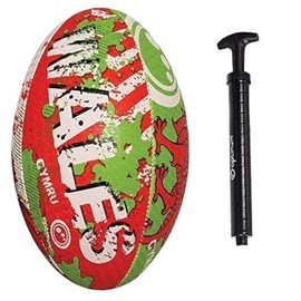 Optimum Wales Rugby Ball, Iconic Style with Great Flight and Air Retention, Rubberised Surface for Better Grip, 2 Ply 410g Ball, Size 4 with Pump