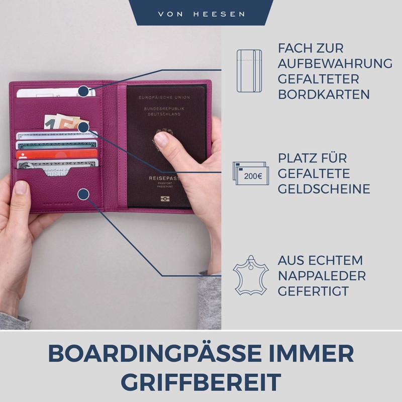 VON HEESEN Passport Holder Leather Case with RFID Protection -