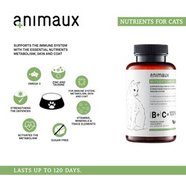animaux Nutrients for Cats – 120 chewable tablets – Vitamins for cats, supports metabolism, immune system, skin & coat, with Vitamin B complex, Omega 3, Zinc & more