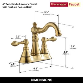 Derengge Two Handle Brushed Gold Bathroom Faucet 3 Hole with Plastic Overflow Pop-Up Drain,Swivel Spout Bathroom Sink Faucet 4 Inch Centerset,Meets cUPC NSF 61-9 AB1953,F-0048-BG