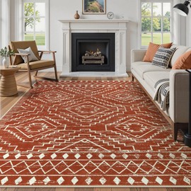 Wonnitar Moroccan 8x10 Area Rugs for Living Room, Washable Large Brown Rug for Bedroom, Non-Slip Soft Thin Stain Resistant Boho Tribal Floor Carpet for Dining Guest Room Office (Brown,8'x10')