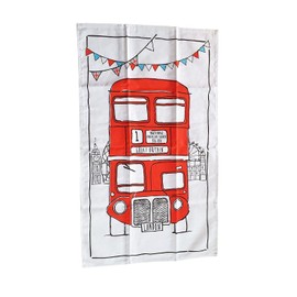London Bus Souvenir Tea Towel Red Routemaster Cartoon Sketch White Gift Big Ben