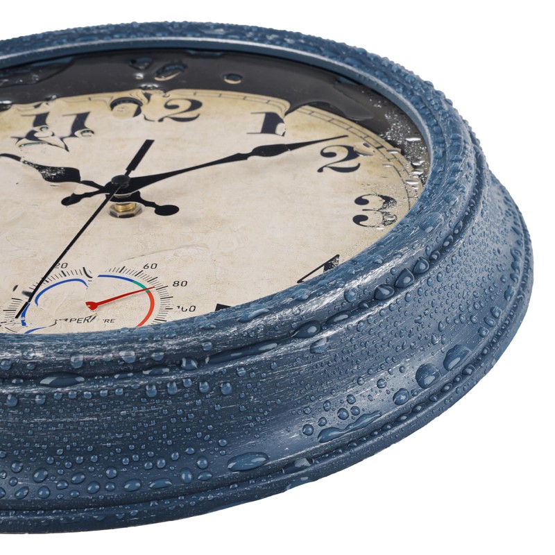 Horizent Outdoor Clocks Waterproof with Thermometer Rustic Coastal Wall Clock