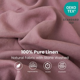 King Linens 100% Linen Fitted Sheet Stone Washed Solid Color - (1 Piece) 14 inch Deep Pocket Mattress Cover Soft Natural Breathable Farmhouse - Purple, Twin Size