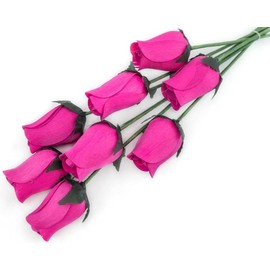 Hot Pink Bunch of 8 Closed Bud Wooden Roses for Crafts Custom Bouquets and Other DIY Projects. Choose Form Over 60 Colors.