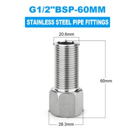 ERGAOBOY 1 PCS Stainless Steel Extension Fitting, G1/2" BSP - 60 MM Female to Male Converter for Industrial Water and Air Piping