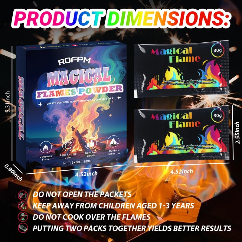 ROFPM Fire Colour Changing Powder, Magic Campfire Flam, Magical Flames,
