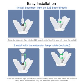 LED Garage Light 60W E26 LED Garage Ceiling Lights Deformable 6500K 6000LM Daylight White Garage LED Light with 4 Adjustable LED Panels, LED Shop Lights for Warehouse Workshop Basement Lights (2 PACK)