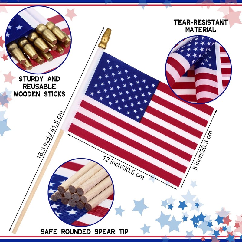 Shimeyao 450 Pcs Mini American Flags on Stick Bulk, 8x12