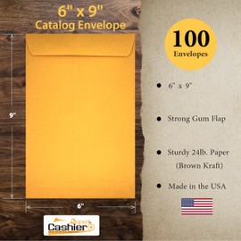 Cashier Depot 6" X 9" Catalog Envelope (Open End), Premium 24lb. Kraft, 100 Envelopes