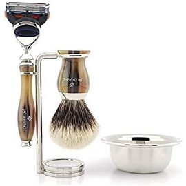 Jag Shaving 5 Edge Shaving Set with Silver Tip Brush, Shaving Bowl and Shaving Stand
