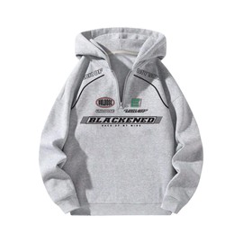 SOLY HUX Men's Half Zip Hooded Sweatshirts Drop Shoulder Long Sleeve Preppy Graphic Hoodies Fall Clothes Light Grey X-Large