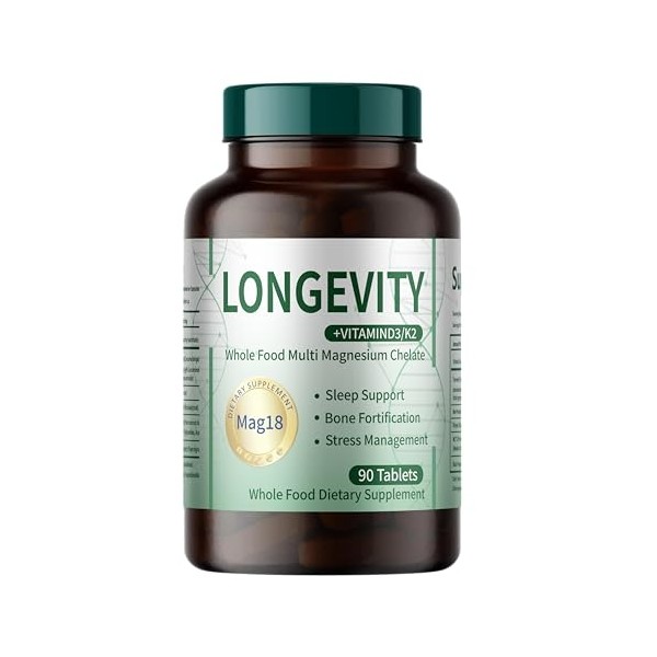 Longevity Mag18 Peptide Magnesium Supplement with Vitamin D3 + K2