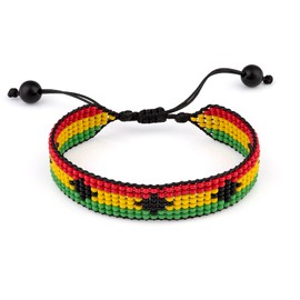 Handmade Rasta Color Beaded Bracelet, Adjustable,Boho-Style Bracelet For Men and Women (Rasta Colors Pattern 7)