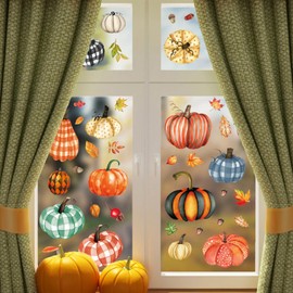 6 Sheets Thanksgiving Window Clings, Fall Window Stickers, Pumpkin Window Decals, Removable Stickers, Autumn Decoration for Home Office Classroom