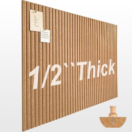 Large Cork Boards for Walls 48"x 36" - 1/2” Thick Bulletin Board, 12 Pack Felt Wall Tiles with Slat Wall Paneling, Pin Board Corkboards for Office - Burnt Orange