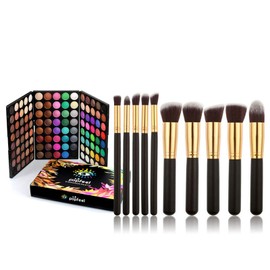 Joyeee 120 Color Eyeshadow Palette Kit with 10 Pcs Foundation Makeup Brush, ​Professional Daily Use Colorful with Velvety Texture Eyeshadow Palette, Highly Pigmented Waterproof Long Lasting Makeup