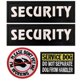4 Pcs Reflective Dog Patches for Service Dog Vest Tactical Hook Loop Harness Removable Patch Set with Velcro Embroidered, Security & Don’t Pet Me & Do Not Separate (Security)