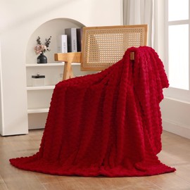 Puncuntex Red Throw Blanket 60"×80" inches Fuzzy 3D Jacquard Decorative Flannel Fleece Super Soft Plush Cozy Blanket for Couch Sofa Chair Lightweight