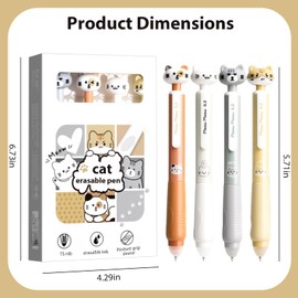Mangpung 8 Pcs Cute Cat Erasable Pens Cartoon Retractable Erasable Gel Ink Pens 0.5mm Point Black Ink Pen Kawaii Writing Pen Office School Anime Pens Women