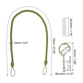 PATIKIL Curtain Tiebacks Ropes, 2 Pack Decorative Tie Backs Braided Curtain Holdback Cord for Home Office Decor, with Screw Hooks & Bolts, Dark Green