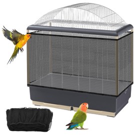 Bissap Bird Cage Seed Catcher, 90-118‘’ Universal Birdcage Net Nylon Adjustable Elastic Band Stretchy Skirts Mesh Cover for Parrot Cage Seed Guard (Not Include Birdcage)- Black