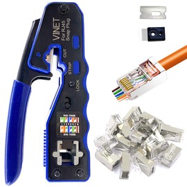ViNet RJ45 Crimp Tool Ethernet Crimping Tool All-in-one Crimper Wire Stripper Cutter with 50 Pieces Cat6a 23AWG Connectors