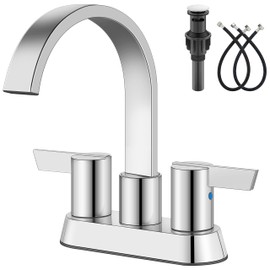 Aolemi Bathroom Faucets for Sink 3 Hole,4 Inch Centerset Waterfall Faucet 2 Handle for Bathroom Sink with Pop-Up Drain and Supply Lines Polish Chrome